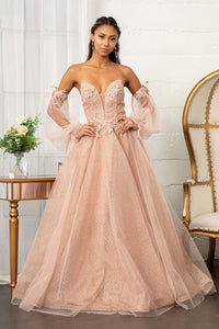 La Merchandise LAS3015 Strapless Removable Sleeves A- line Formal Gown - ROSE GOLD - Dresses LA Merchandise