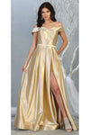 Load image into Gallery viewer, La Merchandise LA1781 A-line Off the Shoulder Metallic Evening Gown - CHAMPAGNE - LA Merchandise