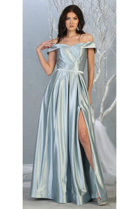 A-line Metallic Evening Gown - LA1781 - DUSTY BLUE - LA Merchandise