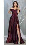 Load image into Gallery viewer, La Merchandise LA1781 A-line Off the Shoulder Metallic Evening Gown - EGGPLANT - LA Merchandise