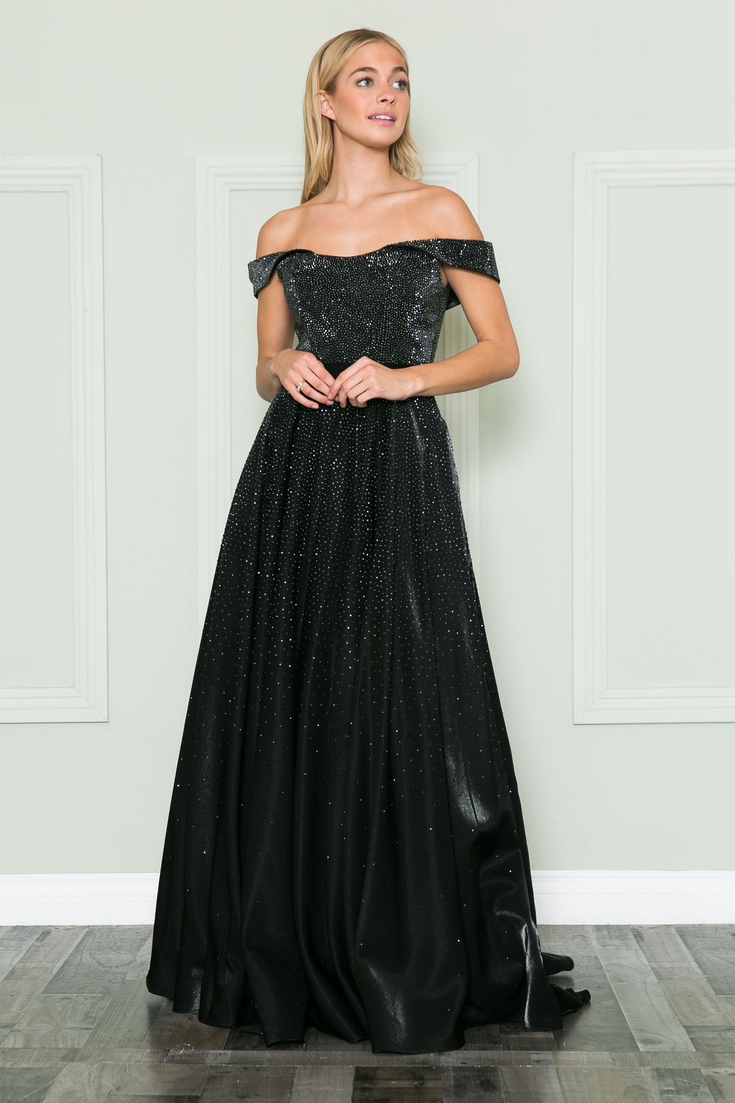 La Merchandise LAY8890 Off Shoulder A-line Prom Dresses with Pockets - BLACK - LA Merchandise