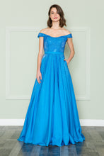 Load image into Gallery viewer, La Merchandise LAY8890 Off Shoulder A-line Prom Dresses with Pockets - OCEAN BLUE - LA Merchandise