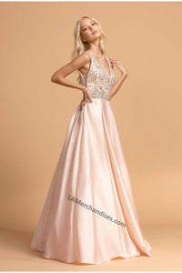 A-line Satin Dress With Side Pockets- LAEL2261 - BLUSH - LA Merchandise