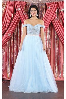 La Merchandise LA1935 Wholesale Off Shoulder Long A-line Formal Gown - BABY BLUE - LA Merchandise
