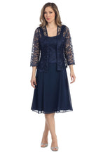 Load image into Gallery viewer, A chiffon quarter sleeve lace short mother of bride dress- SF8485 - Navy - LA Merchandise