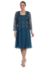 Load image into Gallery viewer, A chiffon quarter sleeve lace short mother of bride dress- SF8485 - Teal - LA Merchandise