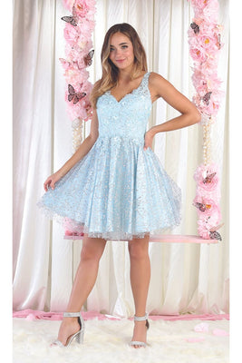 La Merchandise LA1890 Short Homecoming Applique Cocktail Dress - BABY BLUE - LA Merchandise