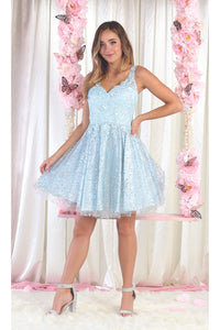 Applique Cocktail Dress - LA1890 - BABY BLUE - LA Merchandise