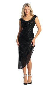 Asymmetrical Sequined Dress - LA1914 - BLACK - LA Merchandise
