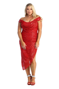 Asymmetrical Sequined Dress - LA1914 - RED - LA Merchandise