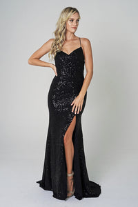 Luxurious Full Sequins Gown - LAABZ011 - BLACK - LA Merchandise