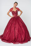 Load image into Gallery viewer, La Merchandise LAS2804 Glitter Strapless Ball Gown w/ Bolero Jacket - BURGUNDY - LA Merchandise
