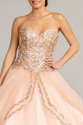 La Merchandise LAS1973 Strapless Detailed Ball Quinceanera Dress - BLUSH - LA Merchandise