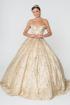 Load image into Gallery viewer, La Merchandise LAS2831 Off Shoulder Glitter Quinceanera Ball Gown - CHAMPAGNE XS - LA Merchandise