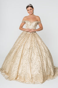 La Merchandise LAS2831 Off Shoulder Glitter Quinceanera Ball Gown - CHAMPAGNE XS - LA Merchandise
