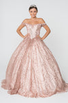 Load image into Gallery viewer, La Merchandise LAS2831 Off Shoulder Glitter Quinceanera Ball Gown - ROSEGOLD - LA Merchandise