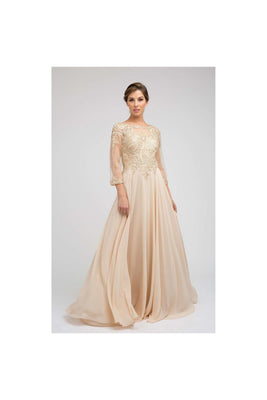 La Merchandise LATM12 Long Sleeve Wholesale Mother of the Bride Gown - CHAMPAGNE - LA Merchandise