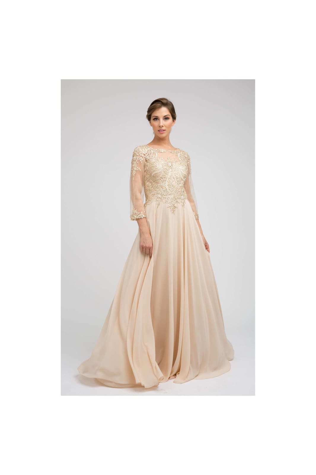 Beautiful 3/4 Sleeve Mother of the Bride Gown - LATM12 - CHAMPAGNE - LA Merchandise