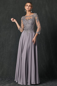 Beautiful 3/4 Sleeve Mother of the Bride Gown - LATM12 - SILVER - LA Merchandise