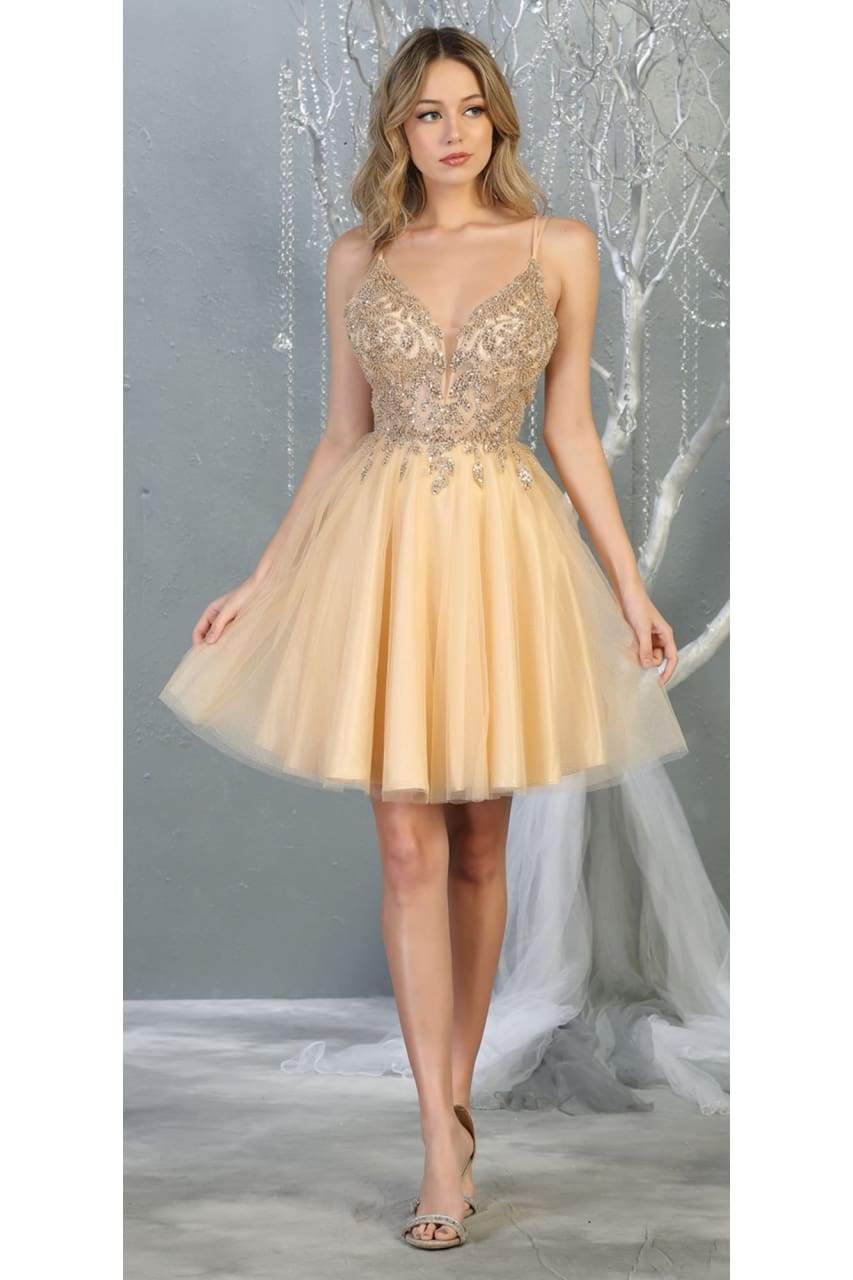 Beautiful Homecoming Dress - LA1813 - CHAMPAGNE - LA Merchandise
