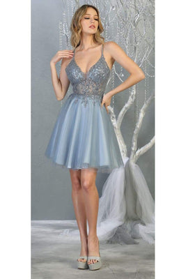 La Merchandise LA1813 Short Wholesale Spaghetti Strap Homecoming Dress - DUSTY BLUE - LA Merchandise