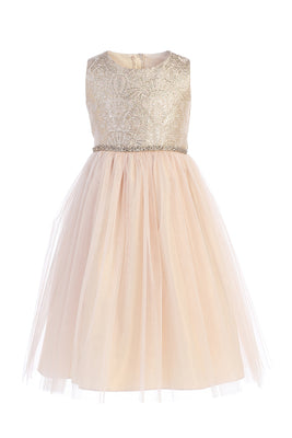 Beautiful Little Girl Dress - LAK764 - CHAMPAGNE - LA Merchandise