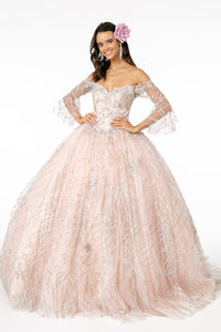 La Merchandise LAS2911 Bell Sleeve Glitter Quinceanera Dresses - BLUSH - LA Merchandise