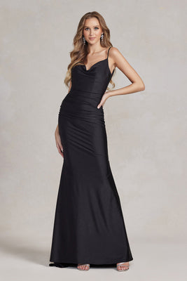 La Merchandise LAXK490 Simple Stretchy Bodycon Formal Prom Gown - BLACK - LA Merchandise