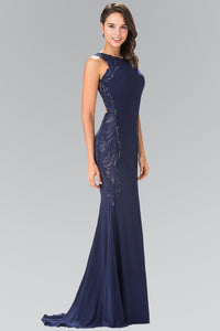 Bodycon Formal Gown - LAS2222 - NAVY BLUE - LA Merchandise