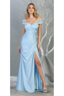La Merchandise LA1825 Wholesale Off Shoulder Bodycon Bridesmaids Dress - BABY BLUE - LA Merchandise