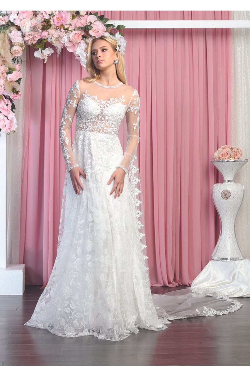 Bridal Long Sleeve Wedding Gown - LA7875B - Ivory - LA Merchandise