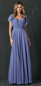 Chiffon Bridesmaids Gown - LAT261 - Slate Blue - LA Merchandise
