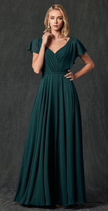 Chiffon Bridesmaids Gown - LAT261 - Emerald Green - LA Merchandise