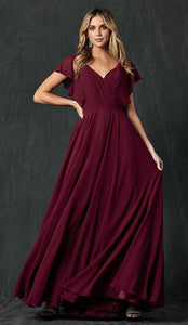 Chiffon Bridesmaids Gown - LAT261 - Burgundy - LA Merchandise