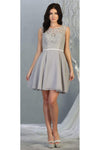 Load image into Gallery viewer, La Merchandise LA1814 Classy Short Lace &amp; Chiffon Bridesmaids Dresses - SILVER - LA Merchandise