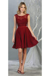 Load image into Gallery viewer, La Merchandise LA1814 Classy Short Lace &amp; Chiffon Bridesmaids Dresses - BURGUNDY - LA Merchandise