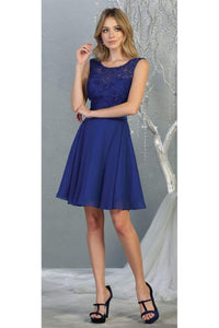 La Merchandise LA1814 Classy Short Lace & Chiffon Bridesmaids Dresses - ROYAL BLUE - LA Merchandise
