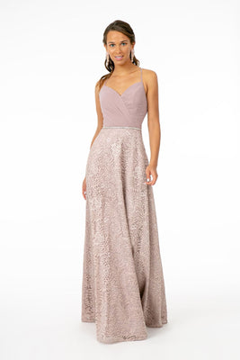La Merchandise LAS2667 Lace Spaghetti Straps A-Line Formal Prom Gown - MAUVE - LA Merchandise