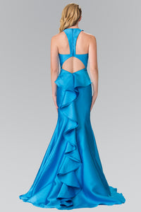 La Merchandise LAS2224 Turquoise Halter Mikado Mermaid Prom Dress - - LA Merchandise
