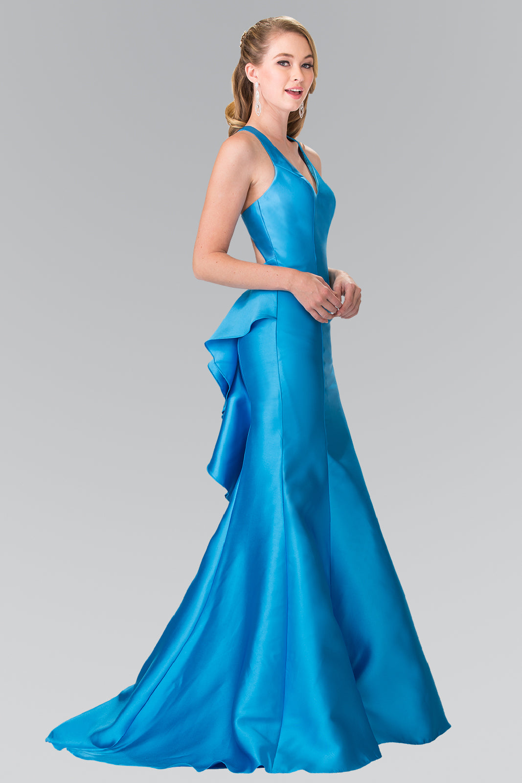 La Merchandise LAS2224 Turquoise Halter Mikado Mermaid Prom Dress - TURQUOISE - LA Merchandise