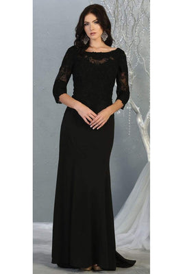 La Merchandise LA1810 Classy 3/4 Long Sleeve Mother Of The Bride Dress - BLACK - LA Merchandise