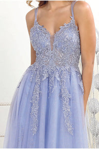 La Merchandise LA7957 Spaghetti Strap Mesh A-Line Long Prom Dress - - LA Merchandise