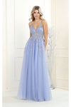 Load image into Gallery viewer, La Merchandise LA7957 Spaghetti Strap Mesh A-Line Long Prom Dress - DUSTY BLUE - LA Merchandise