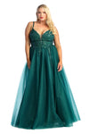 Load image into Gallery viewer, La Merchandise LA7957 Spaghetti Strap Mesh A-Line Long Prom Dress - HUNTER GREEN - LA Merchandise