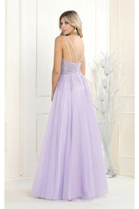 La Merchandise LA7957 Spaghetti Strap Mesh A-Line Long Prom Dress - - LA Merchandise