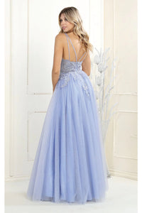 La Merchandise LA7957 Spaghetti Strap Mesh A-Line Long Prom Dress - - LA Merchandise