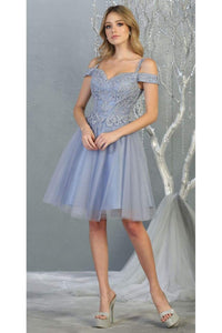 Cold Shoulder Graduation Dress - LA1809 - DUSTY BLUE - LA Merchandise