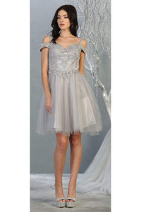 Cold Shoulder Graduation Dress - LA1809 - SILVER - LA Merchandise