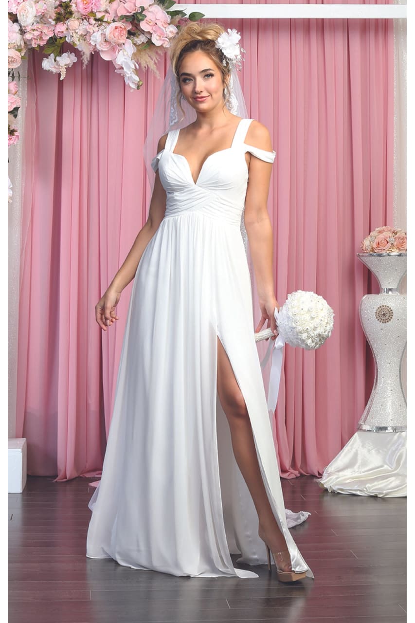 Cold Shoulder Ivory Bridal Evening Gown - LA1848B - IVORY - LA Merchandise
