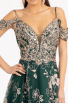 Load image into Gallery viewer, La Merchandise LAS3070 Cold Shoulder Mesh A-line Formal MOB Gown - Emerald - Dresses LA Merchandise